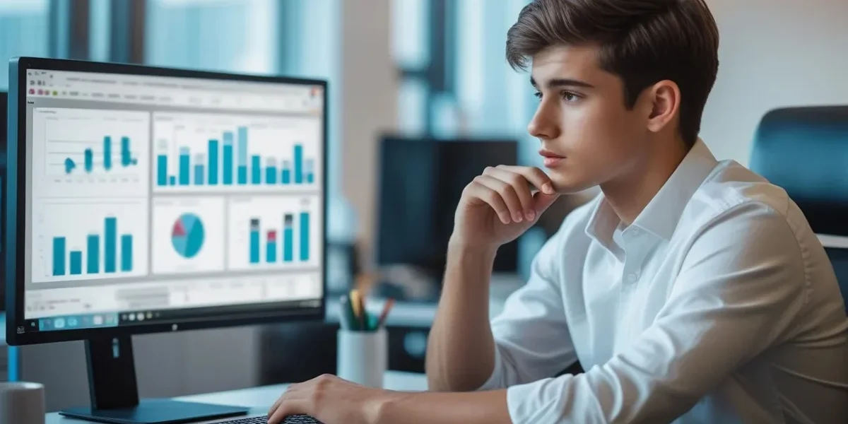 Garoto olhando dashboard vendo os resultados do investimento em tráfego pago