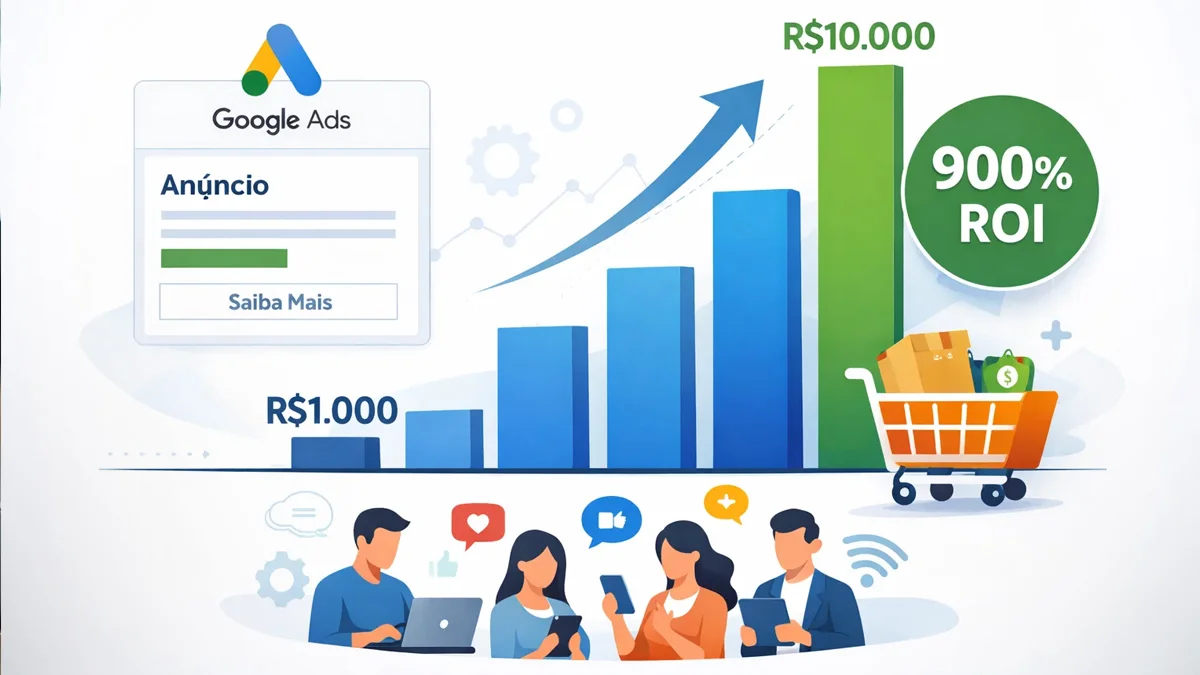 ROI 900% em Google Ads com R$1000 convertidos em R$10000 em vendas