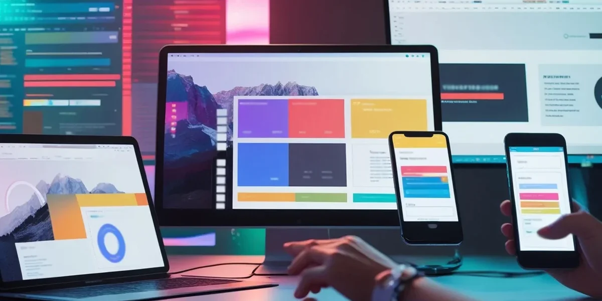 Diversos devices apresentando diferentes wireframes de landing pages