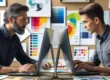 Homem de negócios sentado em frente a um laptop com expressão de preocupação e frustração, simbolizando os problemas e a falta de comunicação com sua agência de marketing digital, com gráficos e relatórios confusos ao fundo.