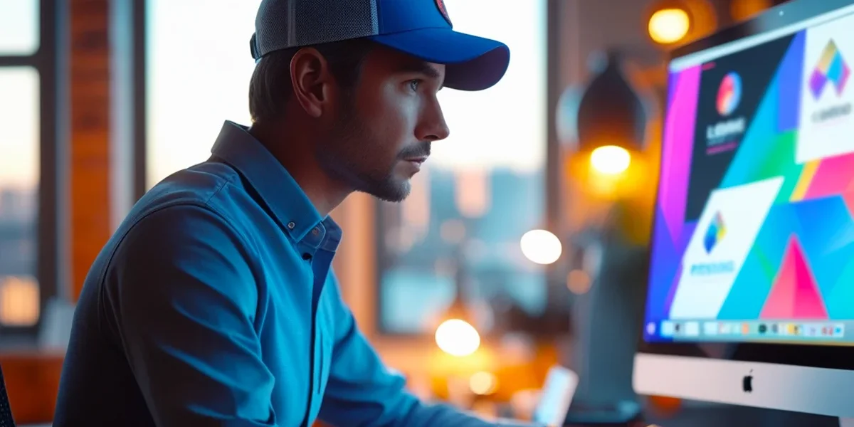 Jovem estudante no computador simbolizando a busca por inspiração criativa para trabalhos de publicidade.