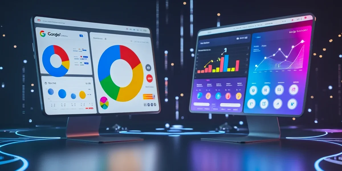 pequena-empresa-seo duas telas com dados de SEO simbolizando o sucesso e a visibilidade que o SEO traz para pequenas empresas.