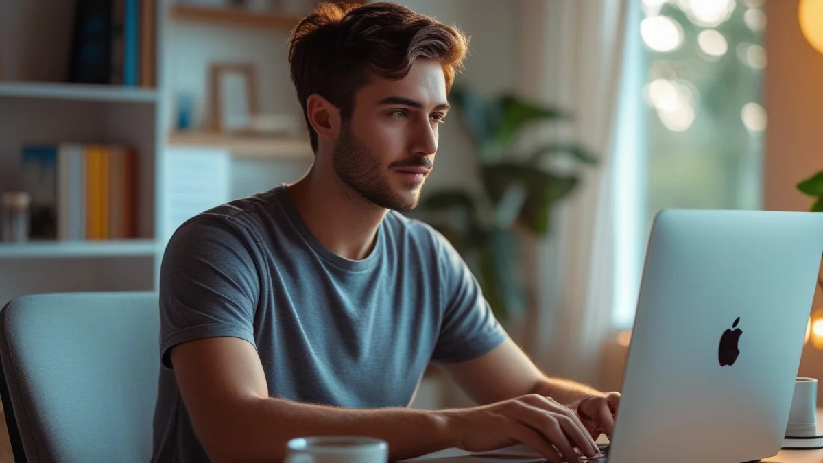 Um homem de negócios usando uma lupa para examinar as pequenas letras de um contrato em sua mesa, simbolizando a necessidade de atenção e cuidado ao analisar cada detalhe antes de assinar um documento legal.