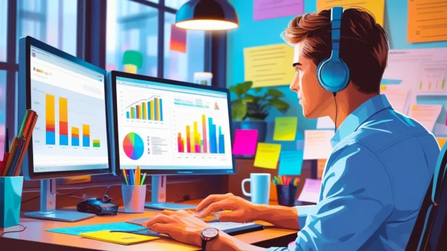 Ilustração conceitual mostrando a união entre engrenagens de design (cores, tipografia) e marketing (gráficos, dados) para construir um branding forte.