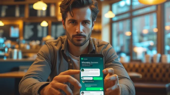 Homem segurando celular, representando a estratégia de marketing digital para aquisição de clientes