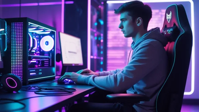 Profissional de marketing digital analisando um mapa de calor (heatmap) em uma tela de computador, que exibe as áreas quentes de cliques em uma página de produto para otimização de conversão.