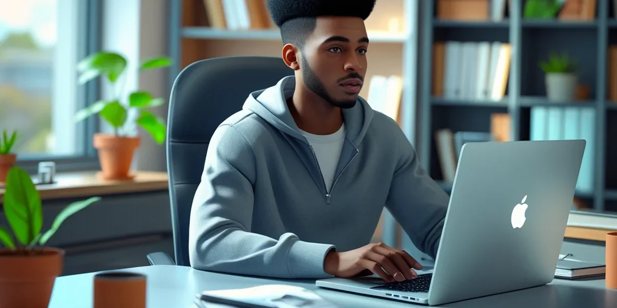 Um gráfico de barras e setas para baixo sobre um laptop, com um empresário frustrado, representando resultados ruins de tráfego pago, com foco na necessidade de otimização de campanhas para pequenos negócios.