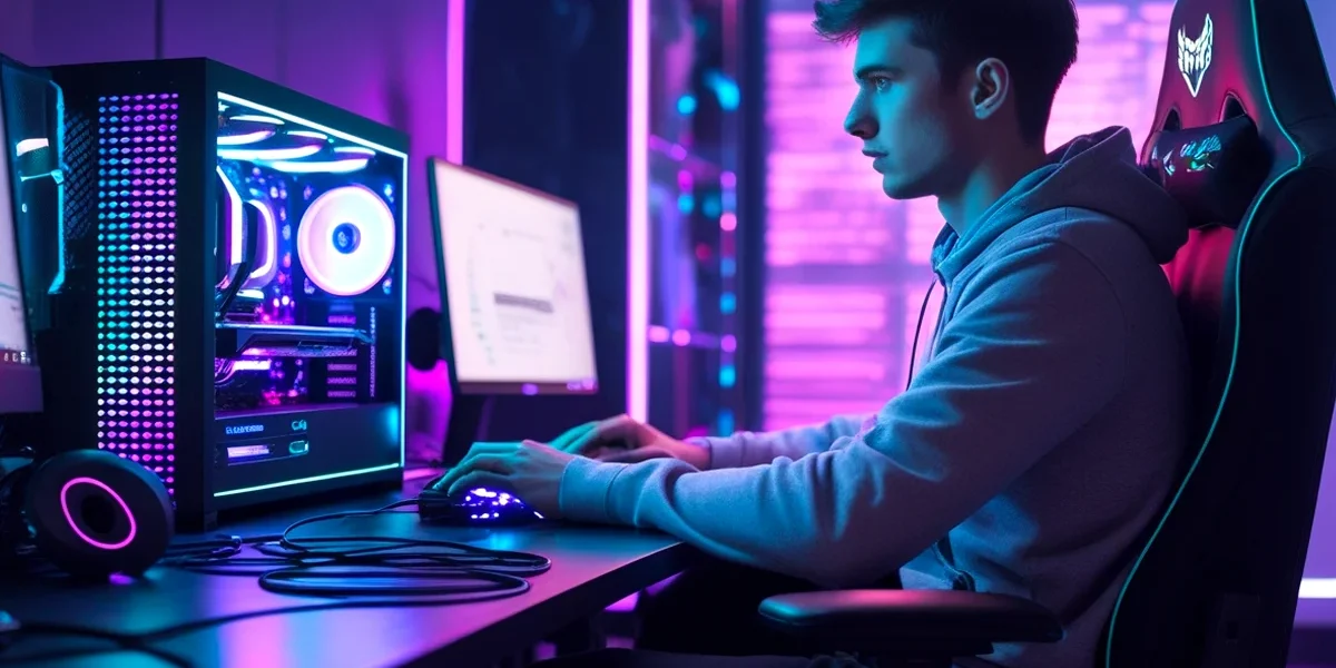 Imagem conceitual com vários ícones e elementos visuais que representam diferentes formatos de anúncios em jogos digitais, incluindo um celular com um anúncio de vídeo em tela cheia, um controle de videogame com um símbolo de recompensa e uma tela de computador mostrando um outdoor virtual dentro de um jogo.