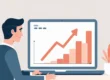 Empresário ou lojista frustrado olhando para um notebook com gráficos de marketing em queda, pensando sobre o que fazer quando o marketing digital não dá resultado.