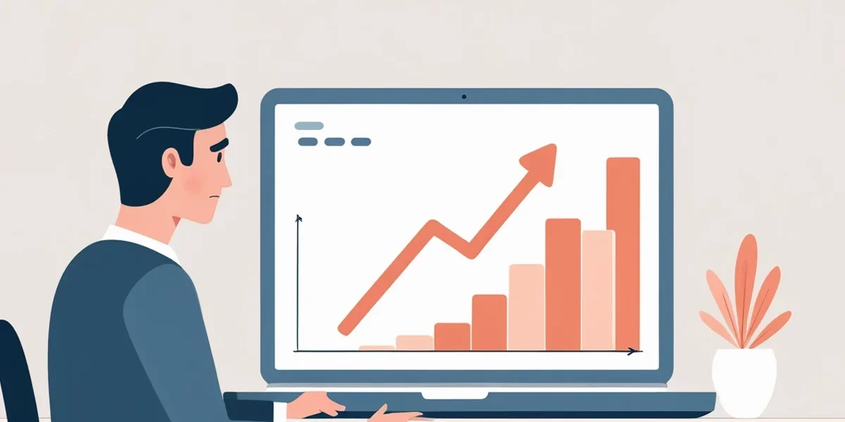 empresario-frustrado-marketing-sem-resultado-diagnostico Empresário ou lojista frustrado olhando para um notebook com gráficos de marketing em queda, pensando sobre o que fazer quando o marketing digital não dá resultado.