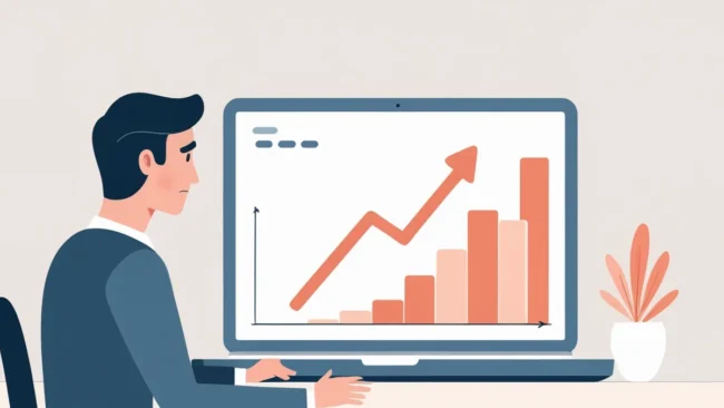 empresario-frustrado-marketing-sem-resultado-diagnostico Empresário ou lojista frustrado olhando para um notebook com gráficos de marketing em queda, pensando sobre o que fazer quando o marketing digital não dá resultado.