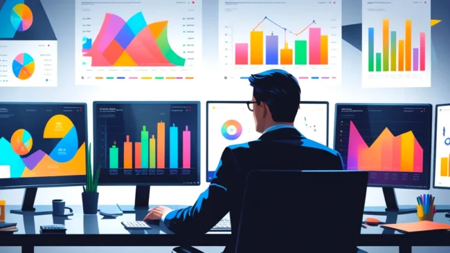 estrategia-segmentacao-inteligente-anuncios-digitais Um empresário analisando um gráfico digital mostrando o aumento do ROI após a implementação de uma estratégia de segmentação inteligente em anúncios de Meta Ads e Google Ads, demonstrando precisão no marketing.
