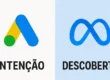 Uma imagem comparativa mostrando o logotipo do Google Ads de um lado, simbolizando a busca (intenção), e o logotipo do Meta (Facebook/Instagram) do outro, simbolizando a descoberta (audiência), com um empresário ao centro decidindo onde investir.