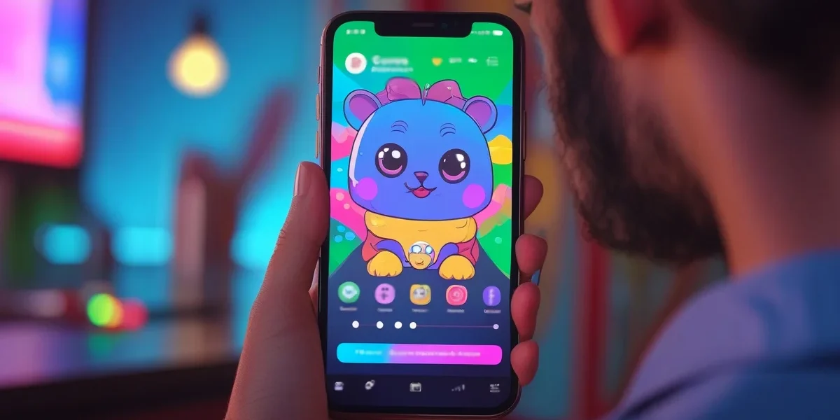 Ilustração de um smartphone exibindo um jogo mobile gratuito com um anúncio em banner. A imagem simboliza as diferentes fontes de receita (publicidade in-game e microtransações) em jogos Free-to-Play (F2P), representando um ecossistema de monetização para marketing digital.