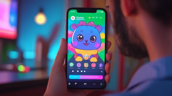 modelo-monetizacao-publicidade-jogos-f2p Ilustração de um smartphone exibindo um jogo mobile gratuito com um anúncio em banner. A imagem simboliza as diferentes fontes de receita (publicidade in-game e microtransações) em jogos Free-to-Play (F2P), representando um ecossistema de monetização para marketing digital.