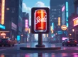 Um outdoor de publicidade virtual de uma marca de refrigerante dentro de um jogo de videogame 3D de uma cidade, mostrando como a publicidade in-game se integra ao marketing digital para alcançar novos públicos.