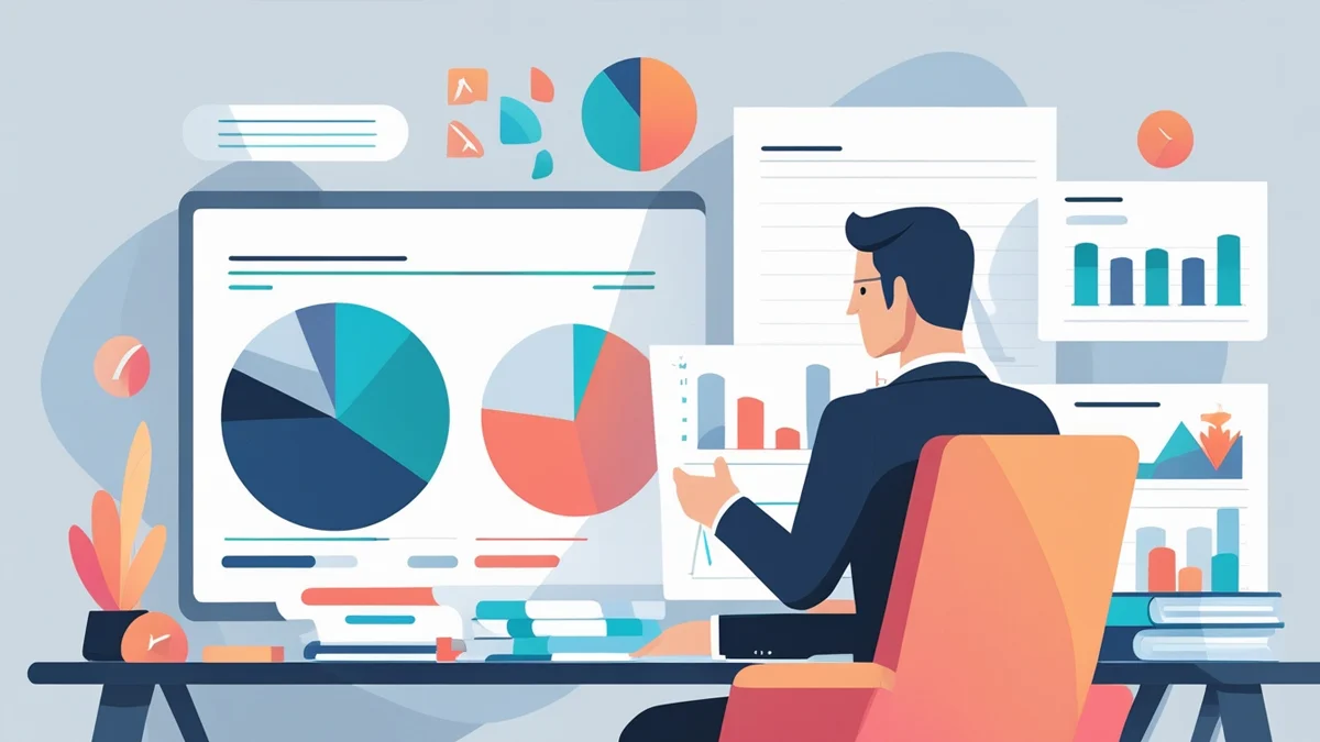 Empresário ou gestor analisando gráficos e relatórios, focado em otimizar o orçamento de marketing digital e aumentar o ROI do investimento.