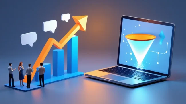 Gráfico comparativo mostrando o crescimento linear das indicações versus o crescimento exponencial do marketing digital.