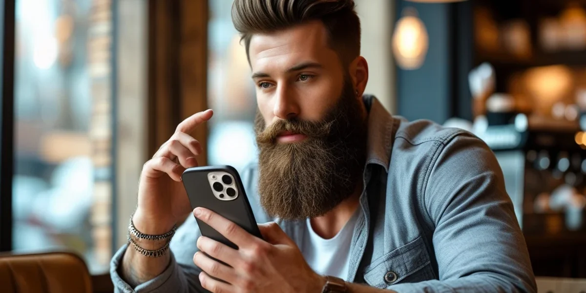 Empresário analisando métricas de marketing digital em um smartphone exibindo a interface de vídeos do TikTok.