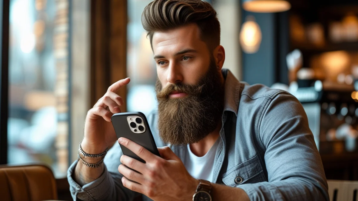 Empresário analisando métricas de marketing digital em um smartphone exibindo a interface de vídeos do TikTok.