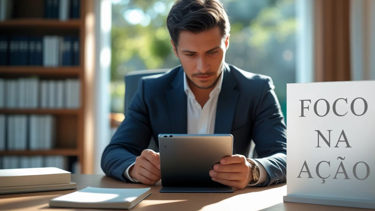 empresaria-decidindo-estrategia-marketing Uma pessoa de negócios em frente a um quadro branco com planos estratégicos, demonstrando reflexão e foco.